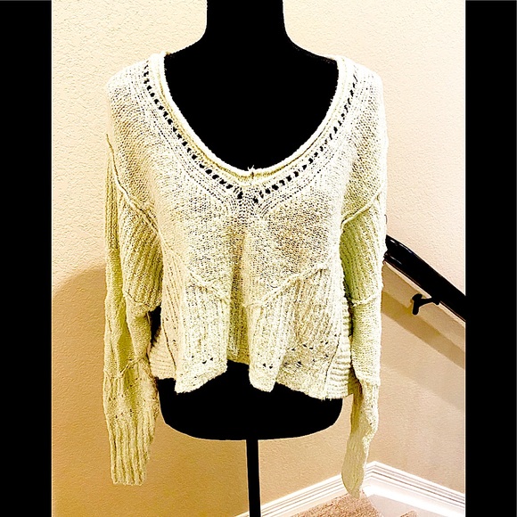 FREE PEOPLE SEASHELL LINEN BLEND CROPPED PULLOVER - Picture 2 of 3